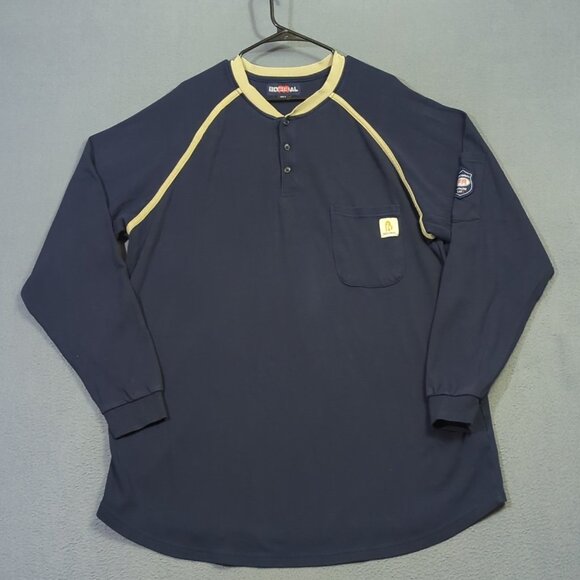 Bocomal FR T-Shirt Men's 3XL Blue Henley Long Sleeve 7oz. Flame Resistant Cotton - Picture 2 of 11